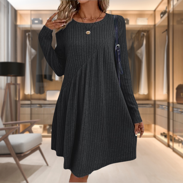 Jena | Damen kleid Langarm Rundhals A-Linie Midi