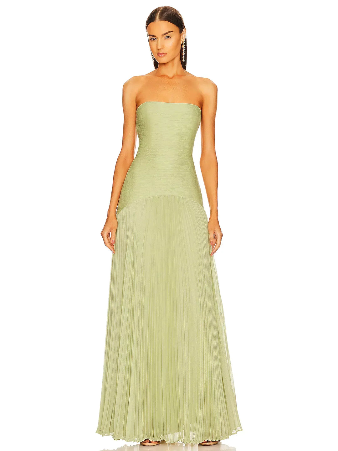 Jaide | Damen Trägerlos Abendkleid Maxi Plissee