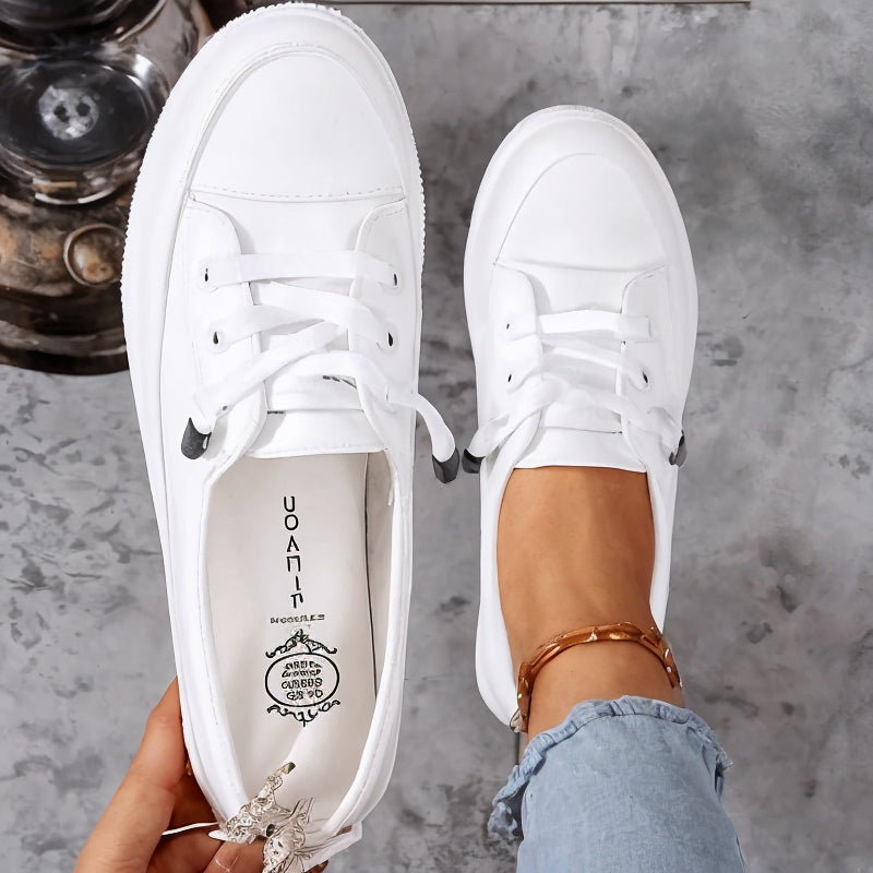 Clea | Damen Sneaker Flach Schnürschuh Lederoptik Freizeitschuh