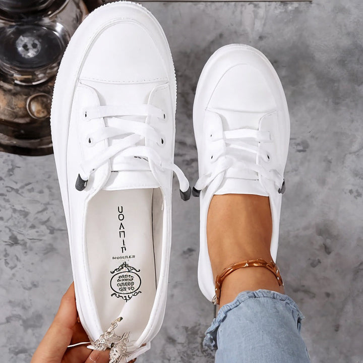 Clea | Damen Sneaker Flach Schnürschuh Lederoptik Freizeitschuh