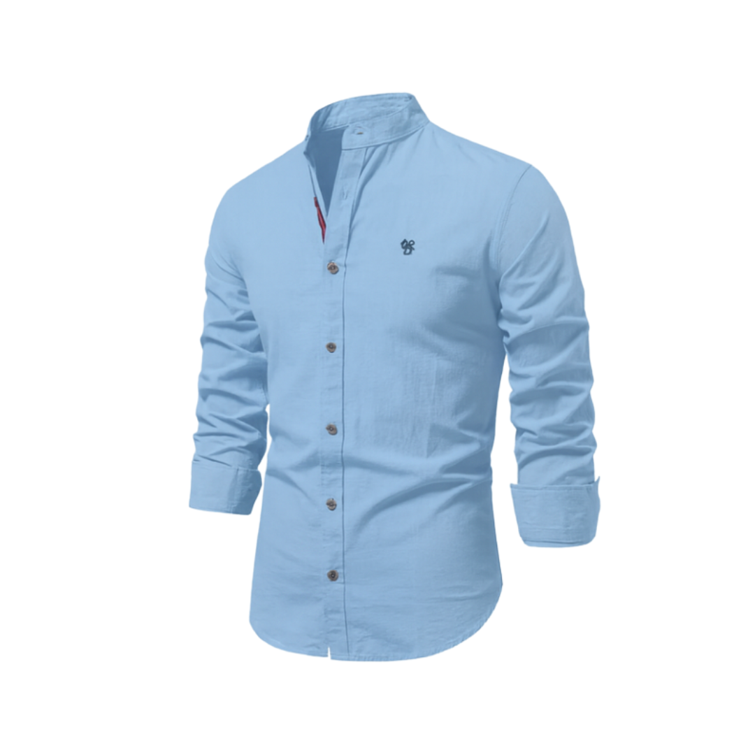 Fello | Herren Stehkragen Hemd Langarm Slim Fit Freizeithemd