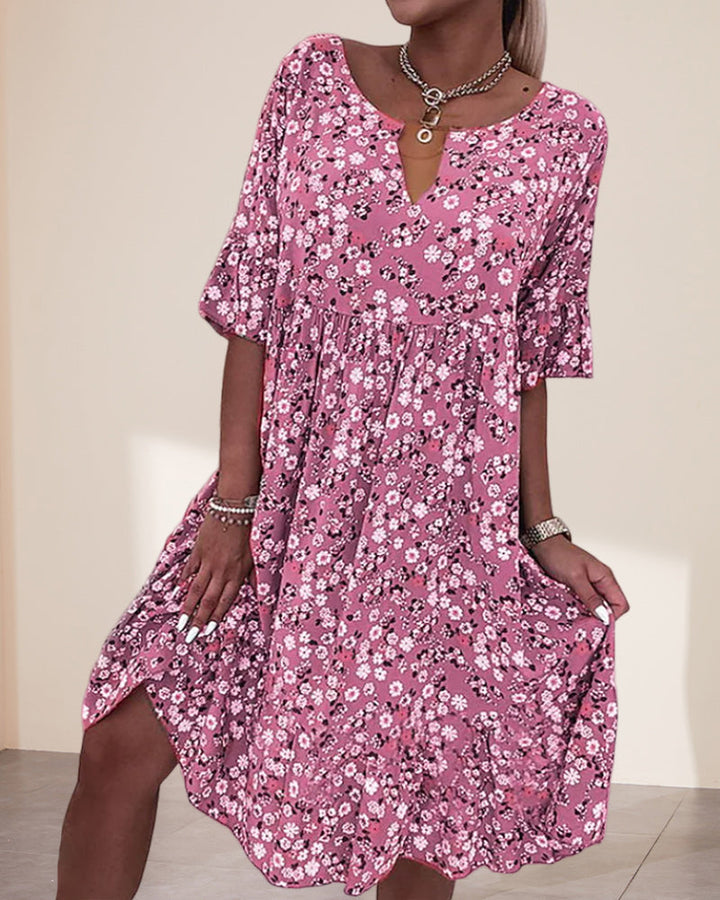Rosie | Damen Sommerkleid Blumenmuster V-Ausschnitt Kurzarm