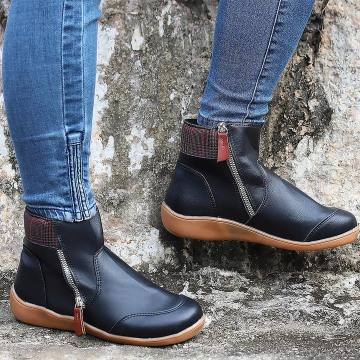 Ida | Damen Ankle Boots Flach Seitlicher Reißverschluss Winterstiefel