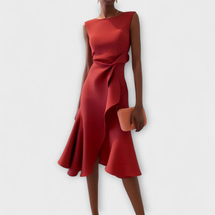 Serena | Damen Midi-Kleid ärmellos asymmetrischer Saum
