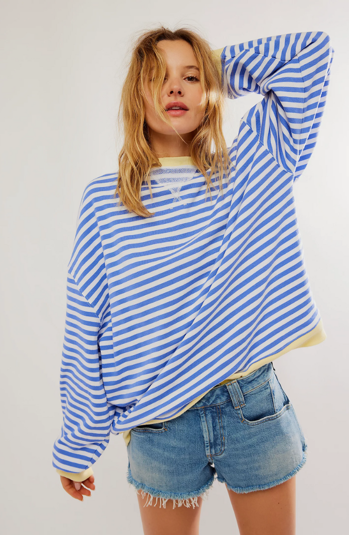 Billie | Damen Übergroß Sweatshirt Gestreift Rundhals Langarm