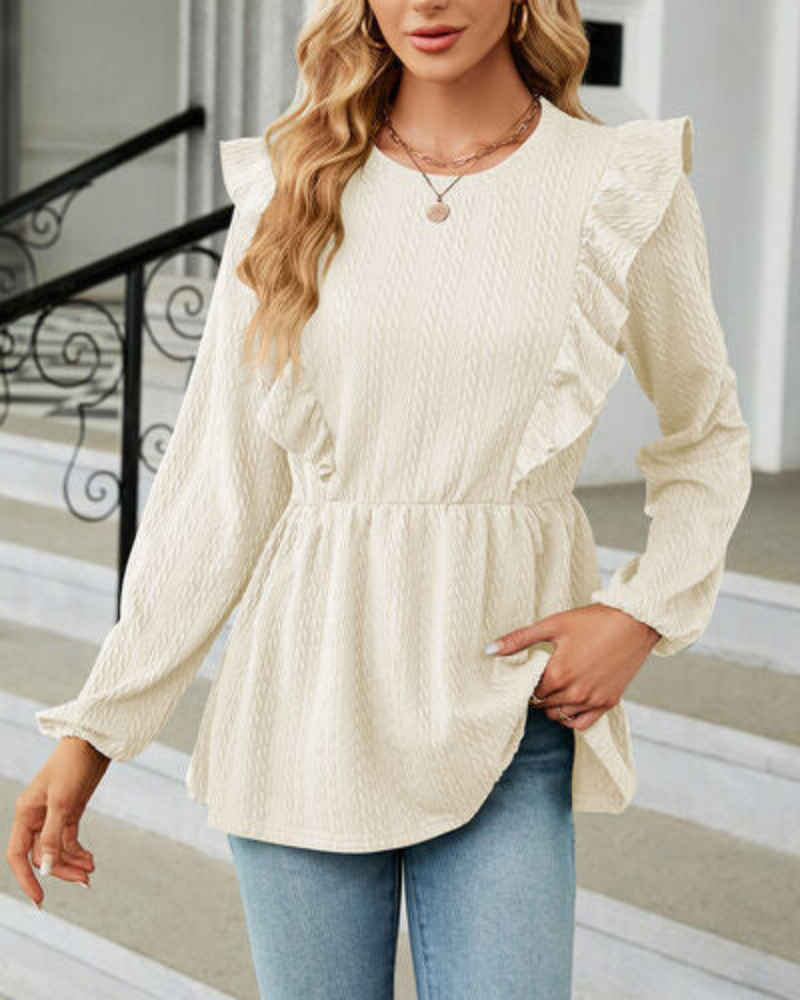 Nalie | Damen Rüschenbluse Langarm Peplum Top Damen Elegant