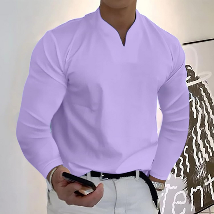 Jem | Herren Langarm Poloshirt V-Ausschnitt Slim Fit Polo