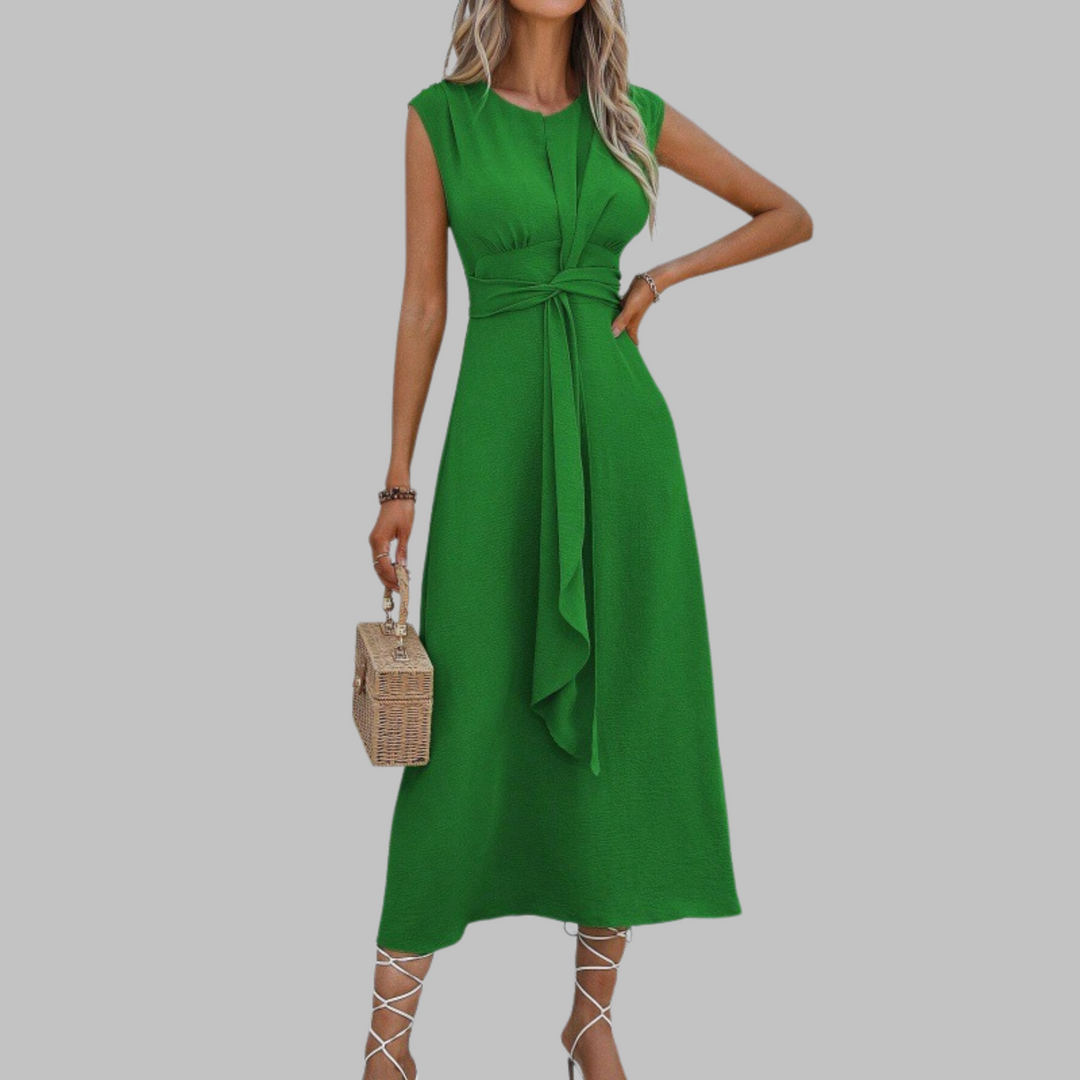 Valentina | Damen Midi-Kleid Ärmellos Bindegürtel Elegant