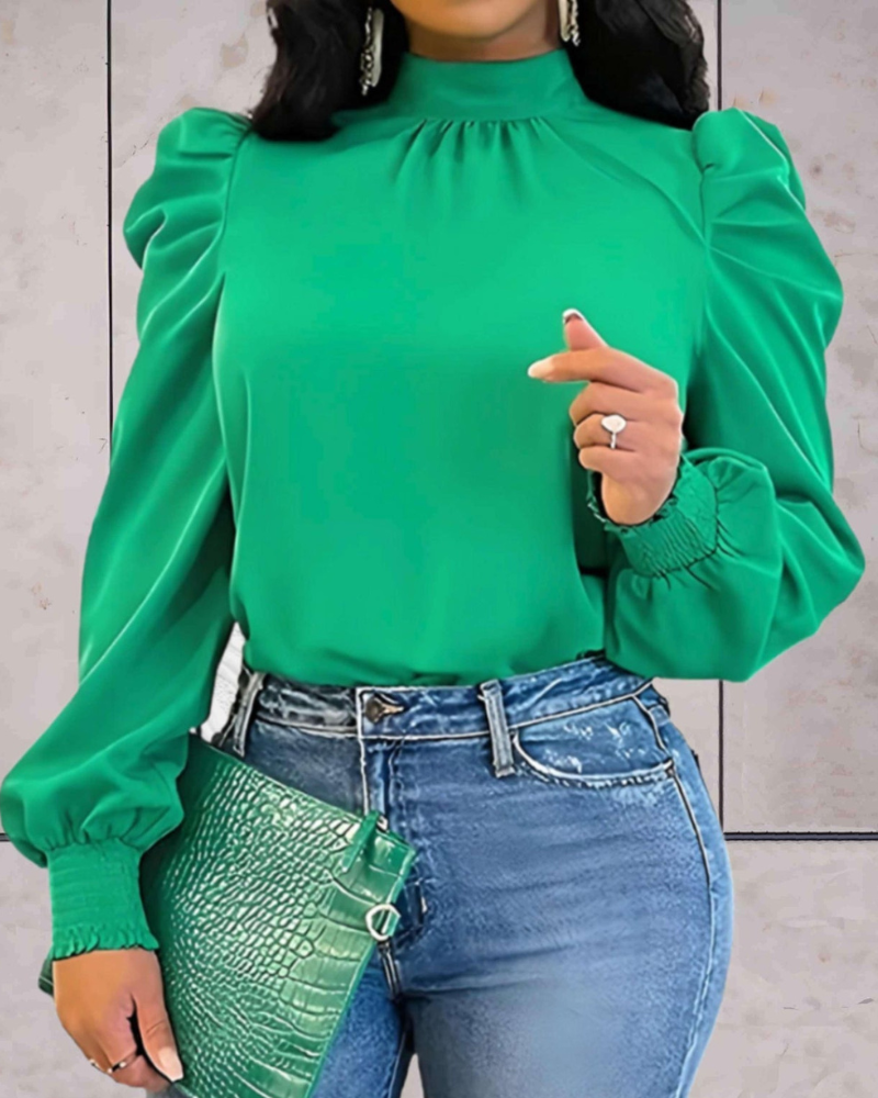 Zarina | Damen Puffärmel Bluse Stehkragen Elegante Damenbluse