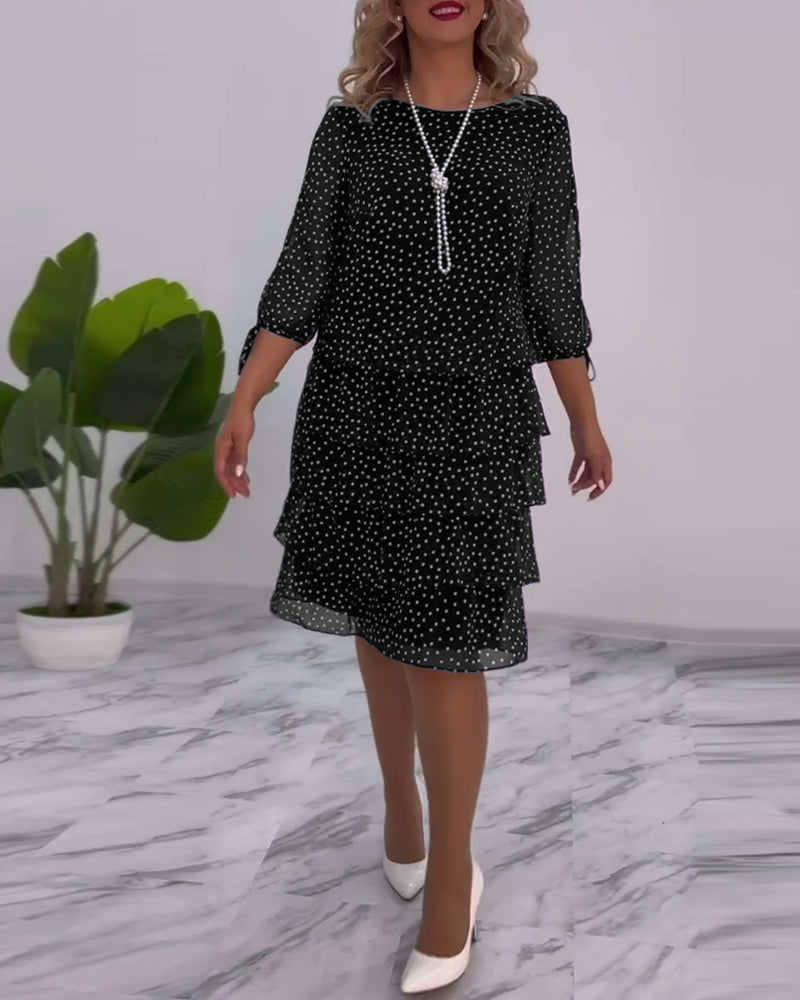 Vivian | Damen Chiffonkleid Gepunktet Lagen-Rock ¾ Arm