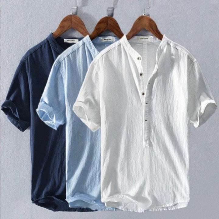 Luca | Herren Leinenhemd Kurzarm Stehkragen Sommerhemd Casual