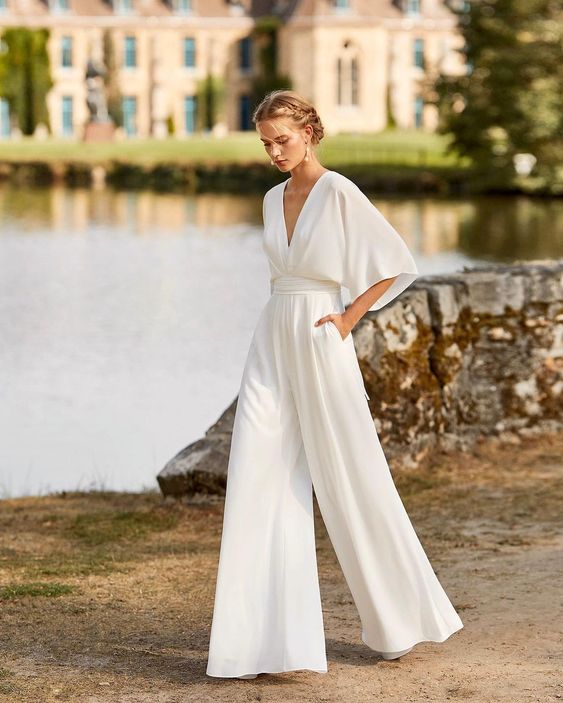 Reva | Damen Jumpsuit Weites Bein V-Ausschnitt Festlich Abendmode