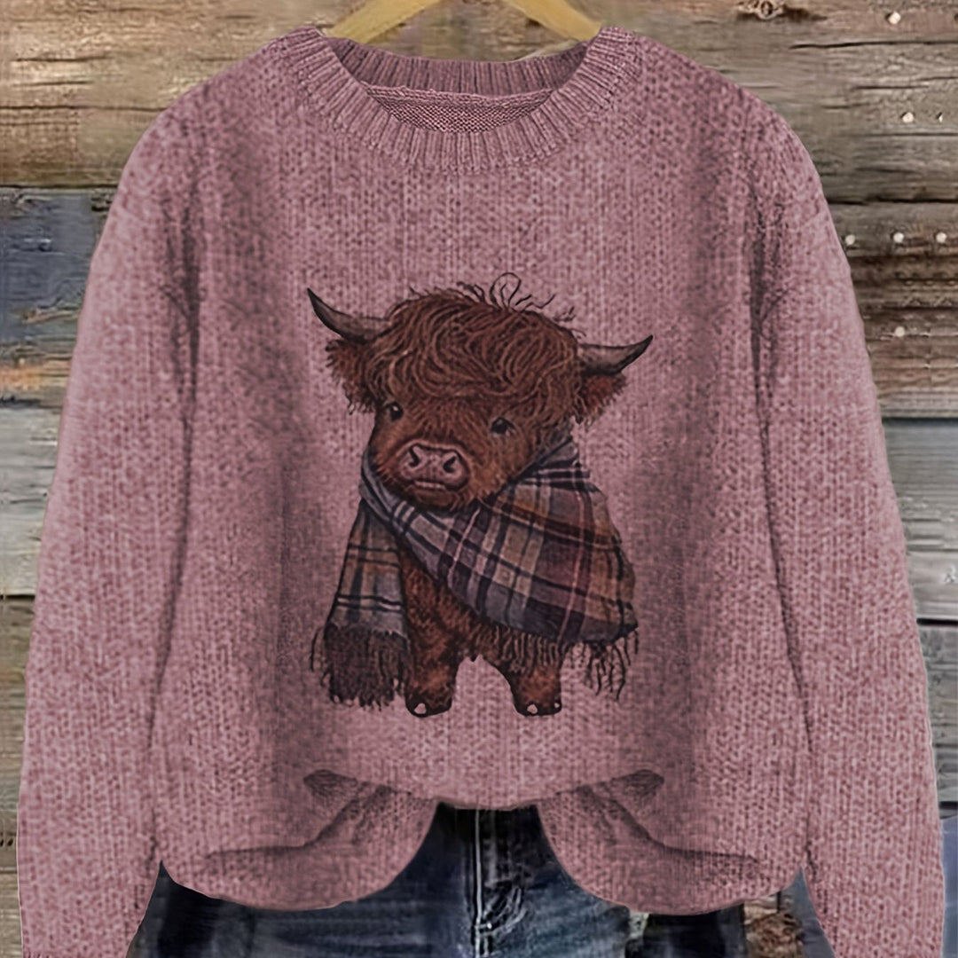 Hildveke | Damen Strickpullover Highland Kuh Motiv