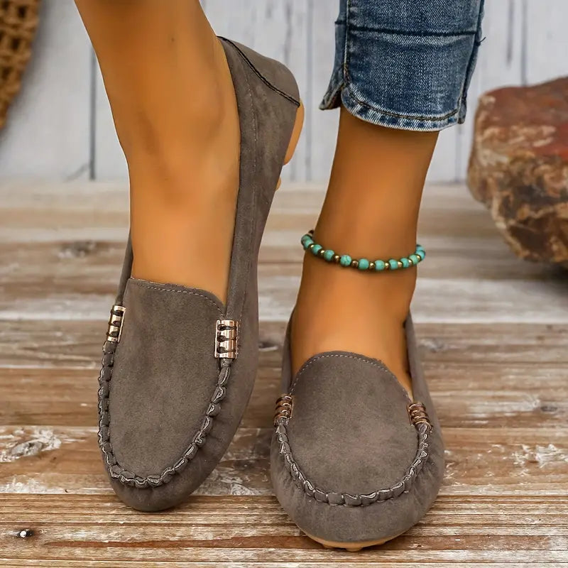 Nina | Damen Mokassin Flach Velours Slip-On Komfortschuh