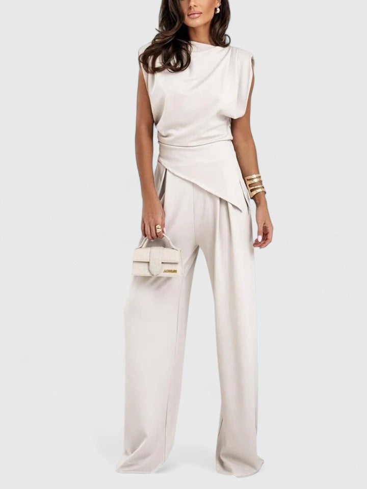 Ivory | Damen Zweiteiler Ärmellos Top und Weite Hose Set Elegant