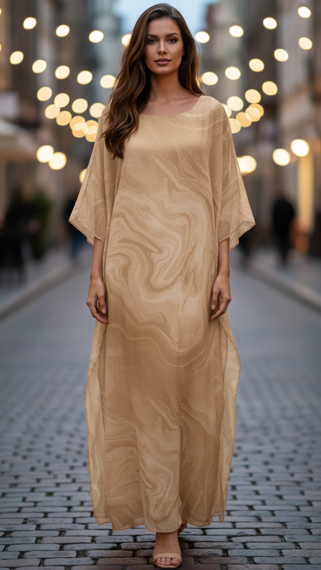 Indra | Damen Chiffon Maxi Kleid Fließend Kaftan Abendkleid