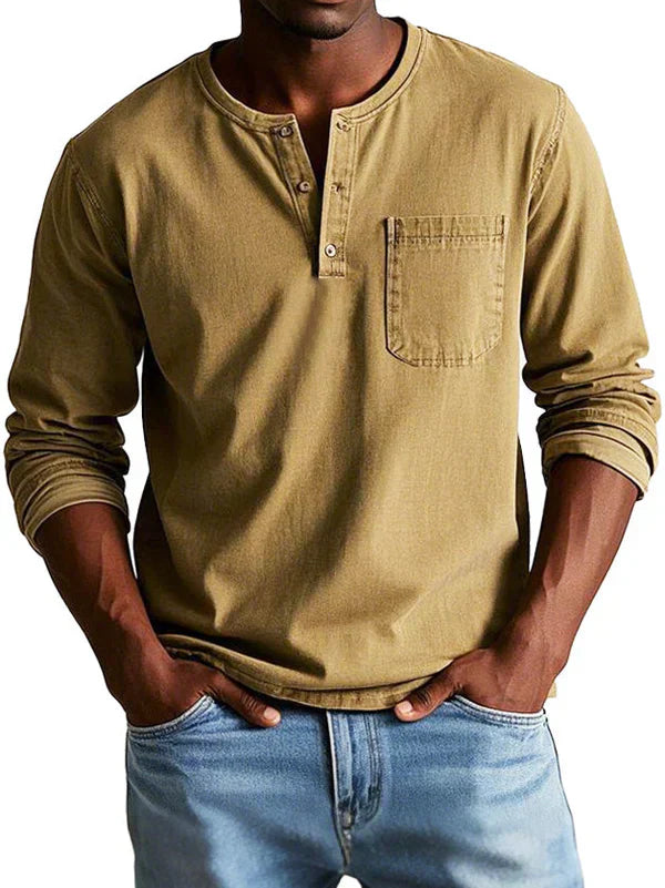 Leon | Herren Langarm Henley Shirt mit Brusttasche