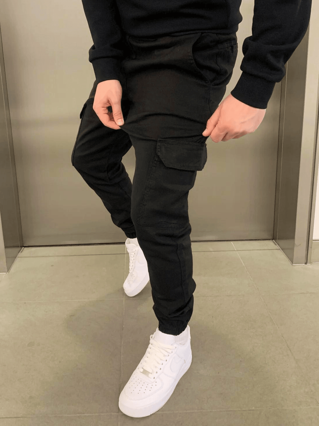 Mico | Herren Cargo Jogger Slim Fit Tunnelzug Seitentaschen