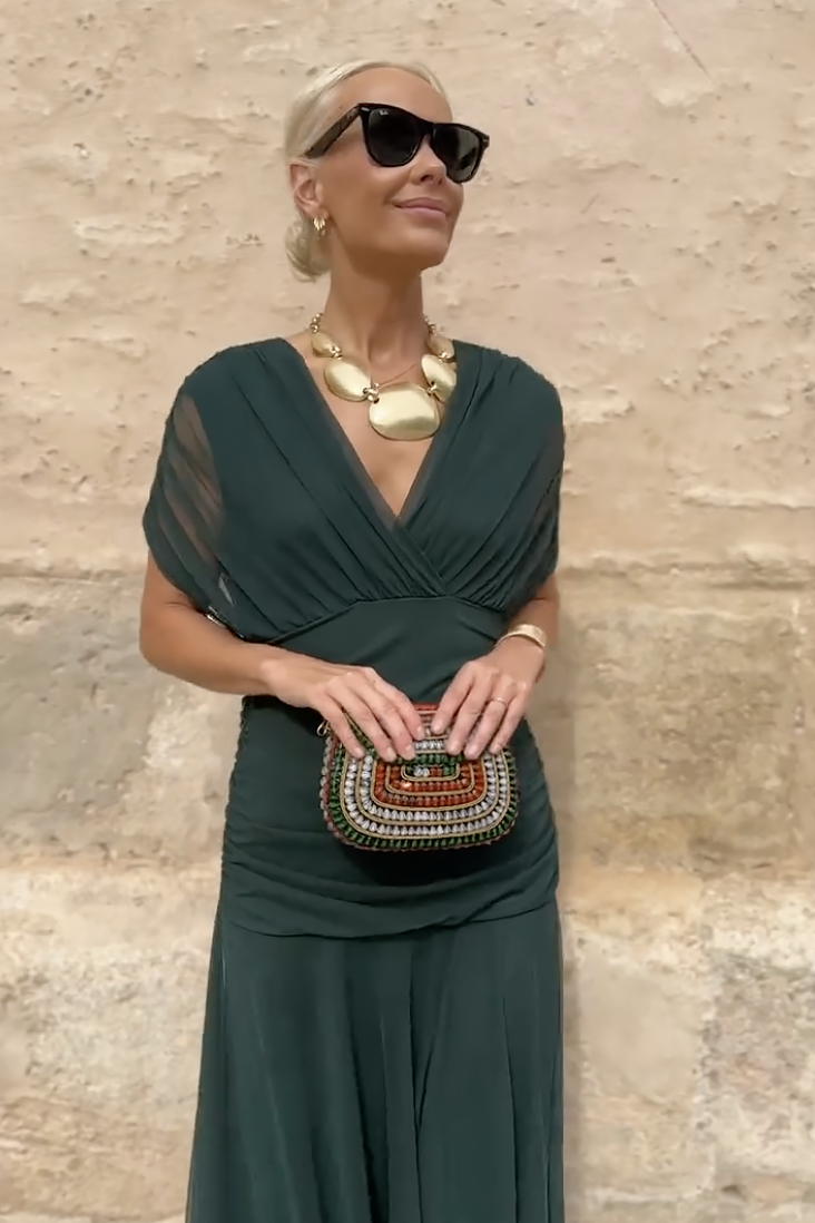 Elena | Damen Maxikleid V-Ausschnitt Elegant Festlich Fließend Sommerkleid