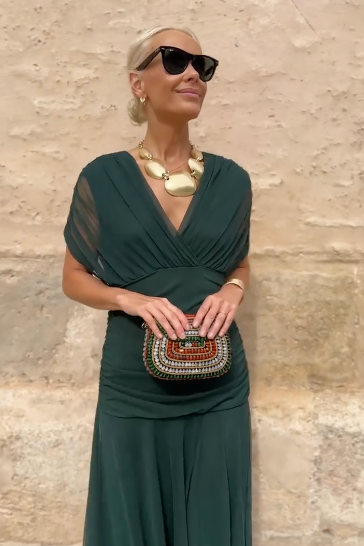 Elena | Damen Maxikleid V-Ausschnitt Elegant Festlich Fließend Sommerkleid