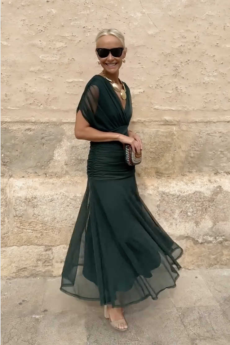 Elena | Damen Maxikleid V-Ausschnitt Elegant Festlich Fließend Sommerkleid