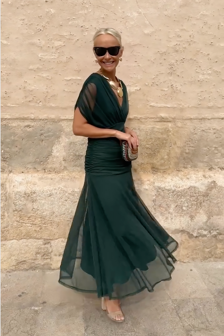 Elena | Damen Maxikleid V-Ausschnitt Elegant Festlich Fließend Sommerkleid