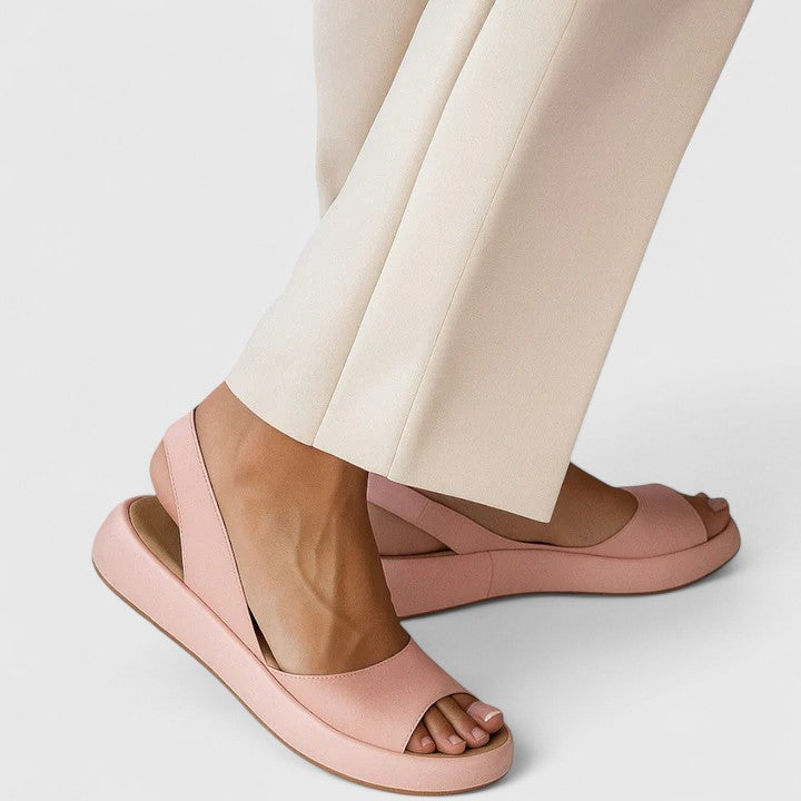 Subby | Damen Keilsandalen Slingback Peeptoe Plateau Sommerschuhe Flach