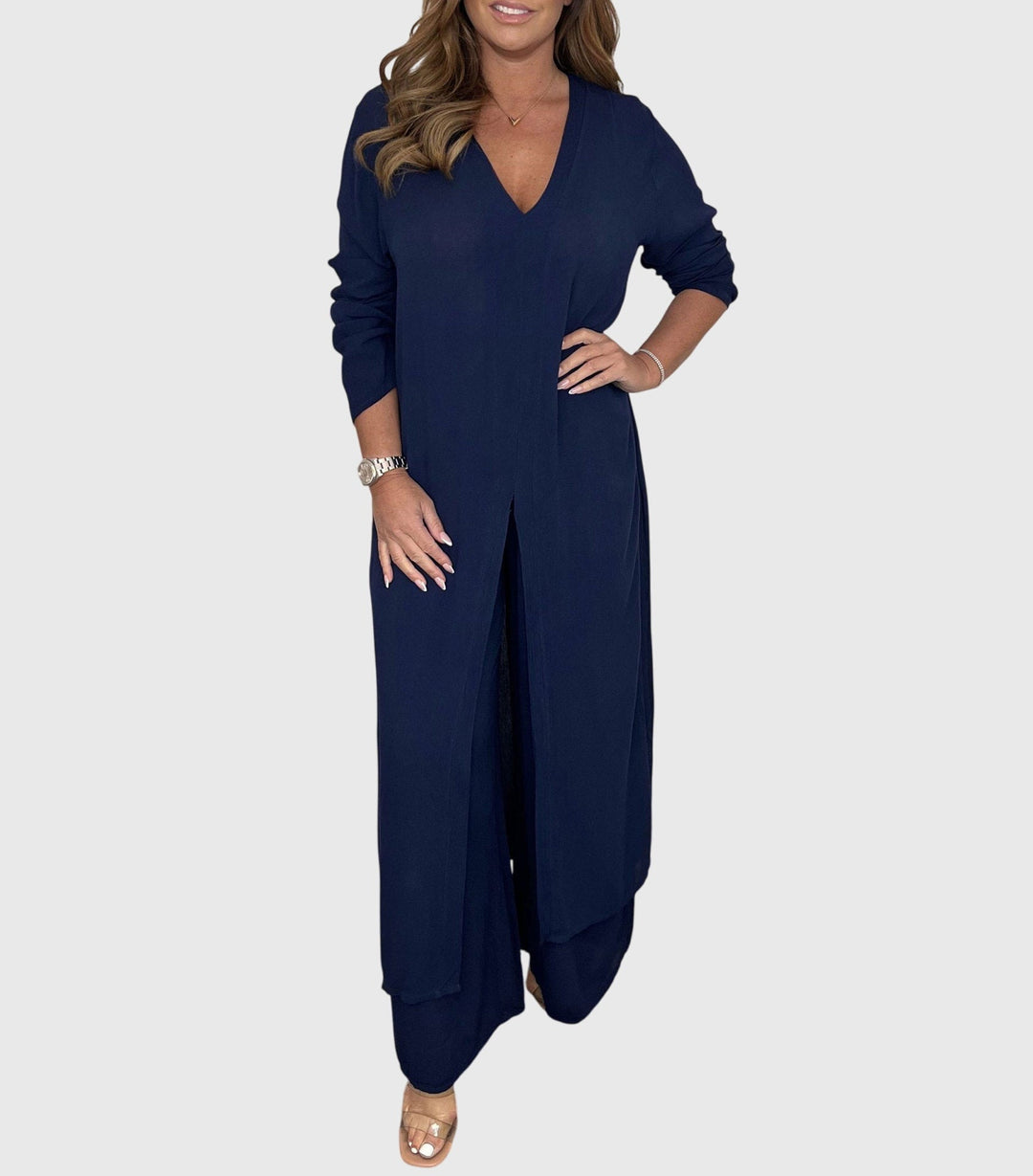 Citra | Damen Zweiteiler Longbluse und Weite Hose Set Elegant