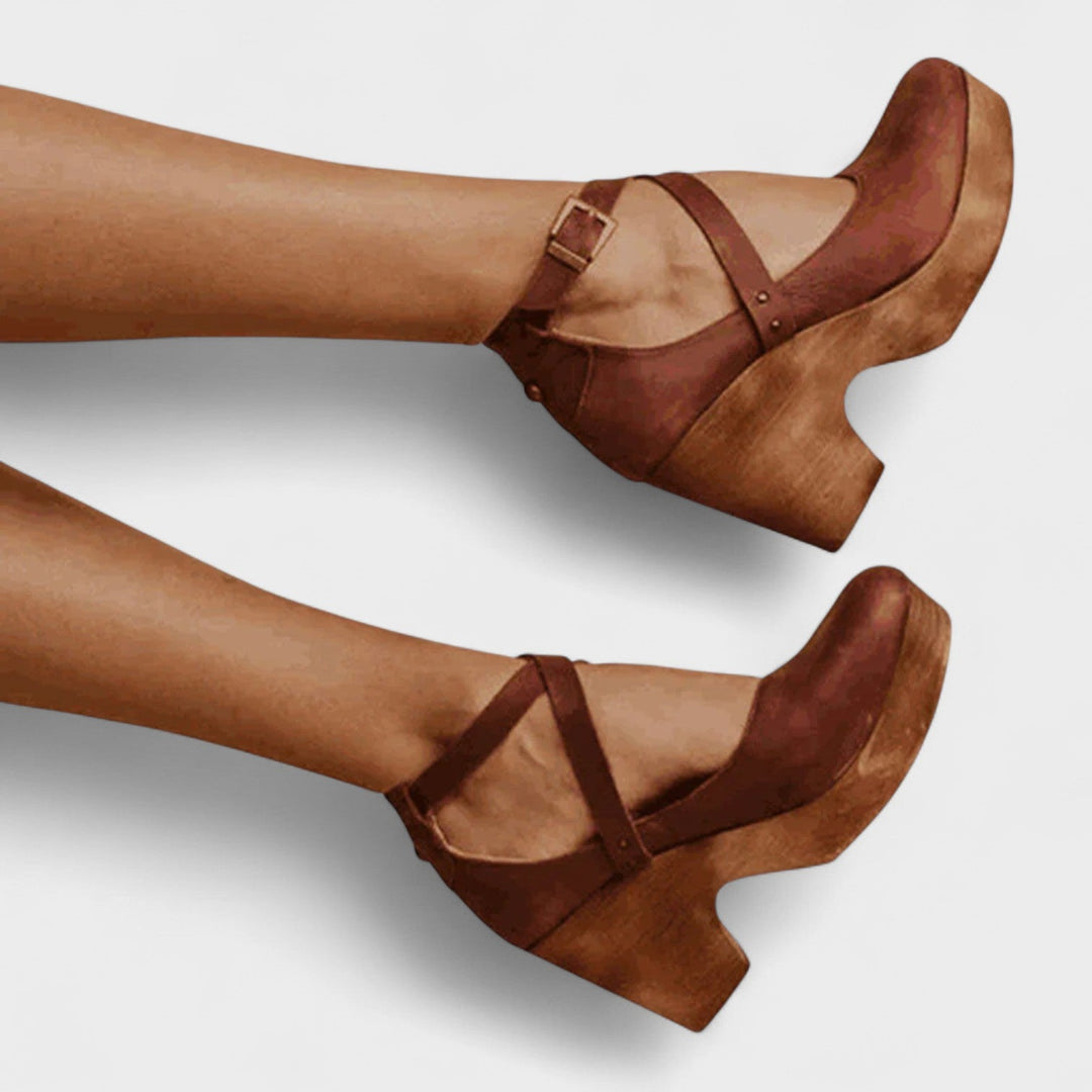 Ava | Damen Holz-Absatz Sandalen Riemchen Blockabsatz Pumps