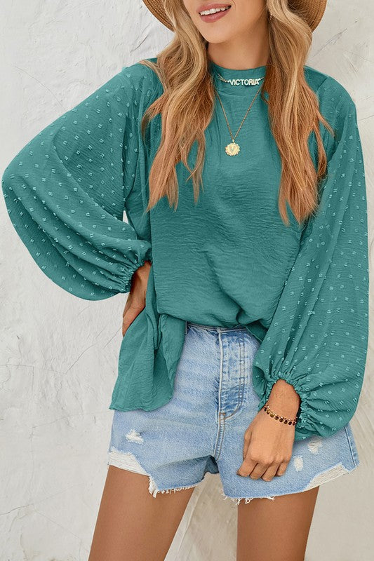 Leva | Damen Bluse Puffärmel Rundhals Freizeitbluse Damen