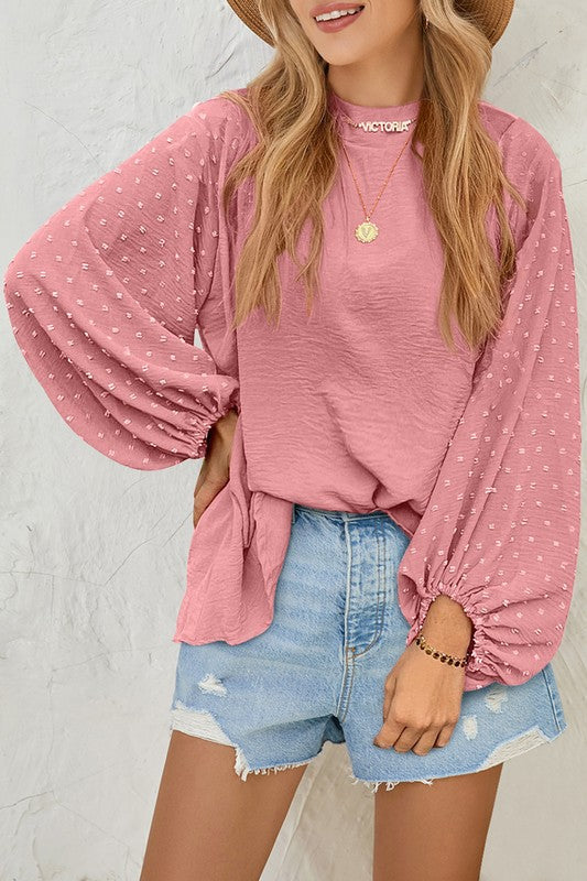 Leva | Damen Bluse Puffärmel Rundhals Freizeitbluse Damen