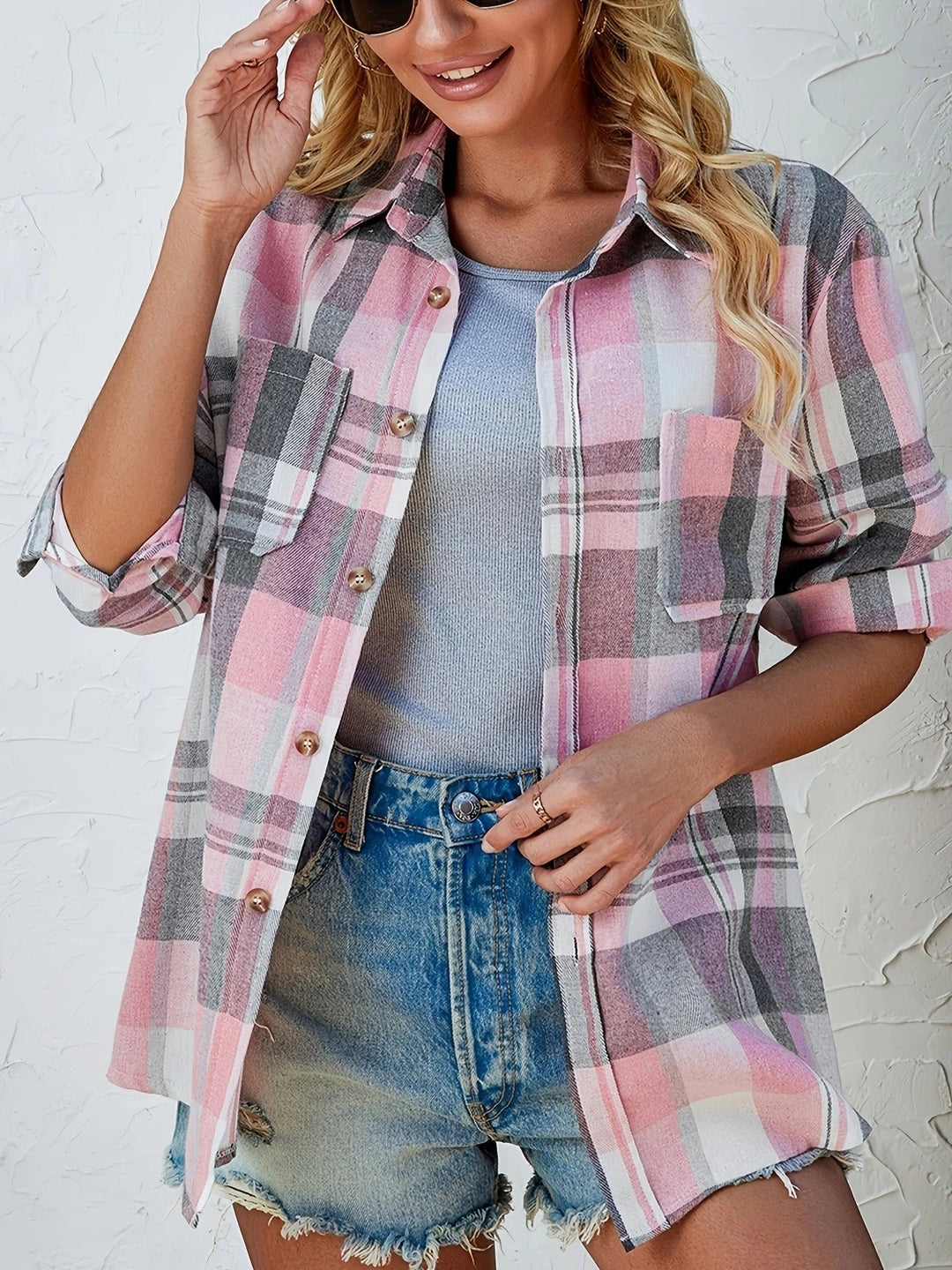 Kessia | Damen Flanellhemd Kariert Oversized Langarm Herbst