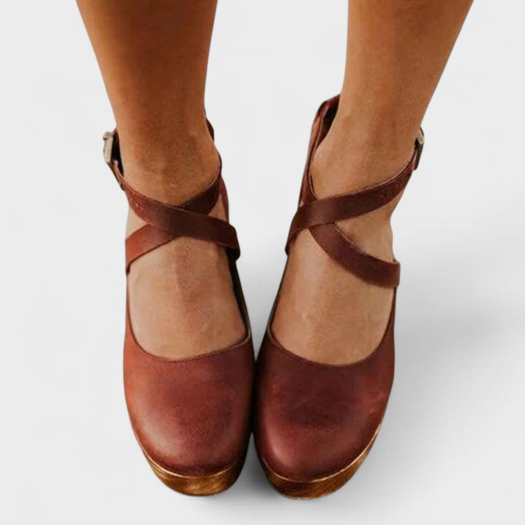 Ava | Damen Holz-Absatz Sandalen Riemchen Blockabsatz Pumps