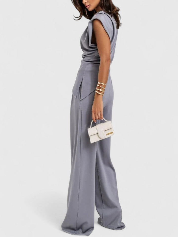 Ivory | Damen Zweiteiler Ärmellos Top und Weite Hose Set Elegant