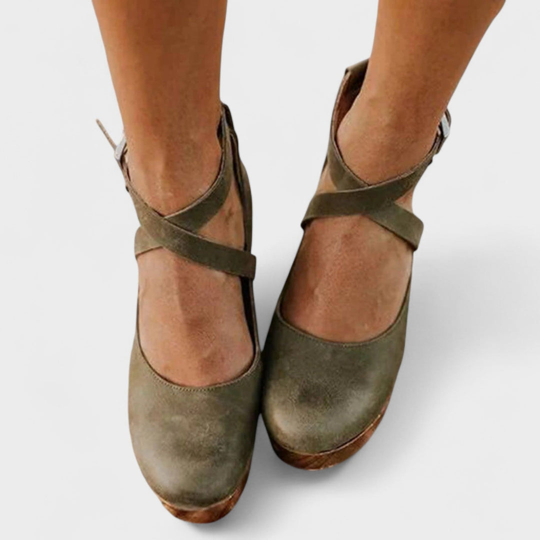 Ava | Damen Holz-Absatz Sandalen Riemchen Blockabsatz Pumps