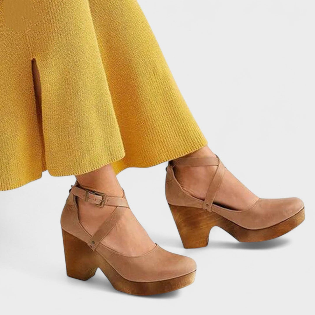 Ava | Damen Holz-Absatz Sandalen Riemchen Blockabsatz Pumps