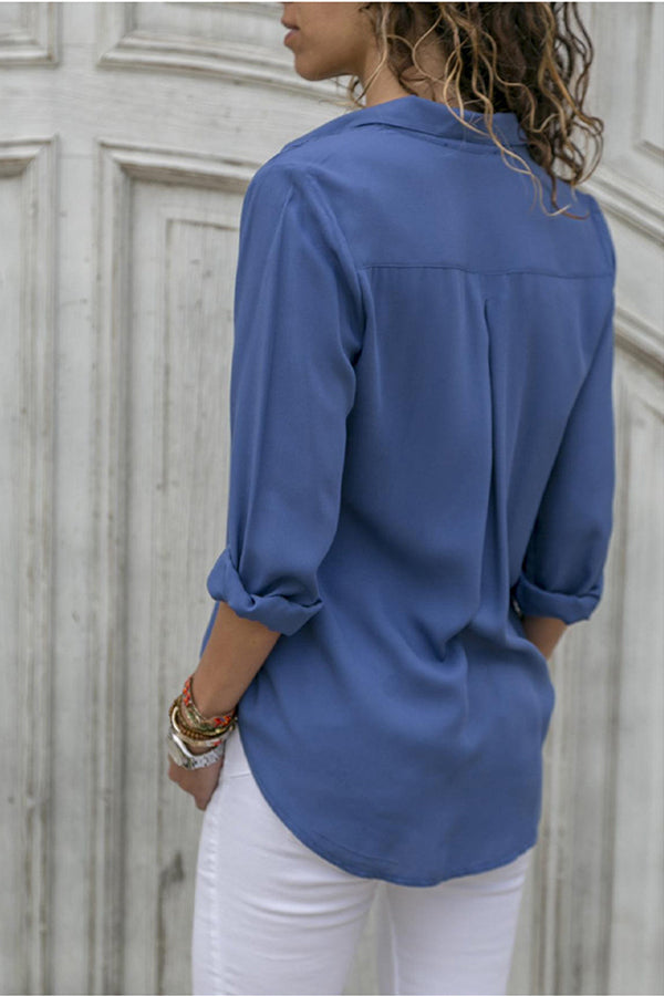 Elena | Damen Bluse Langarm Hemdkragen Knopfleiste Freizeitbluse