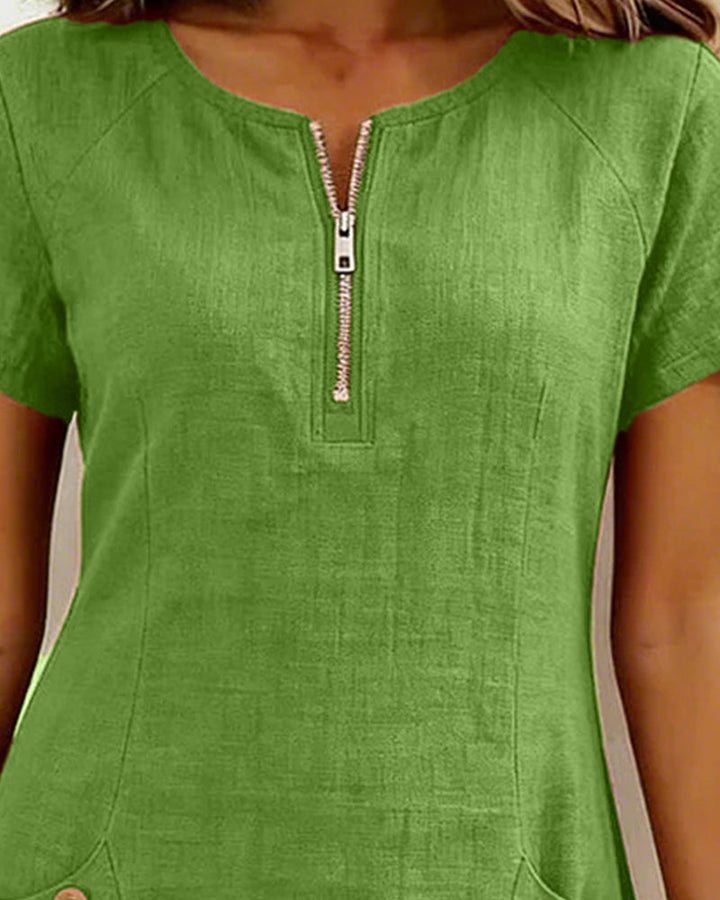 Mia | Damen kleid Kurzarm A-Linie mit Reißverschluss