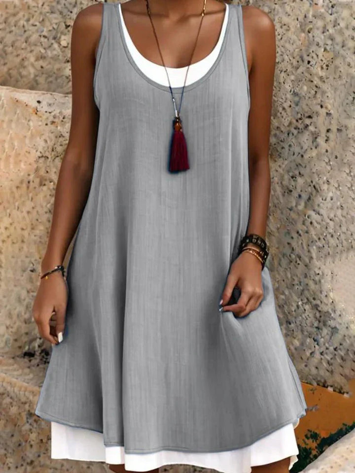 Ayala | Damen Trägerkleid Ärmellos Rundhals 2-in-1 Optik Midi