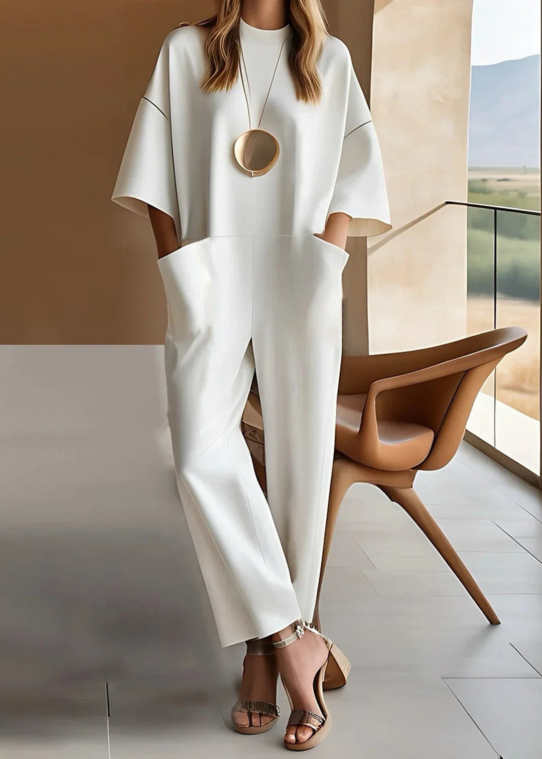 Elea | Damen Jumpsuit Kurzarm Elegant mit Taschen