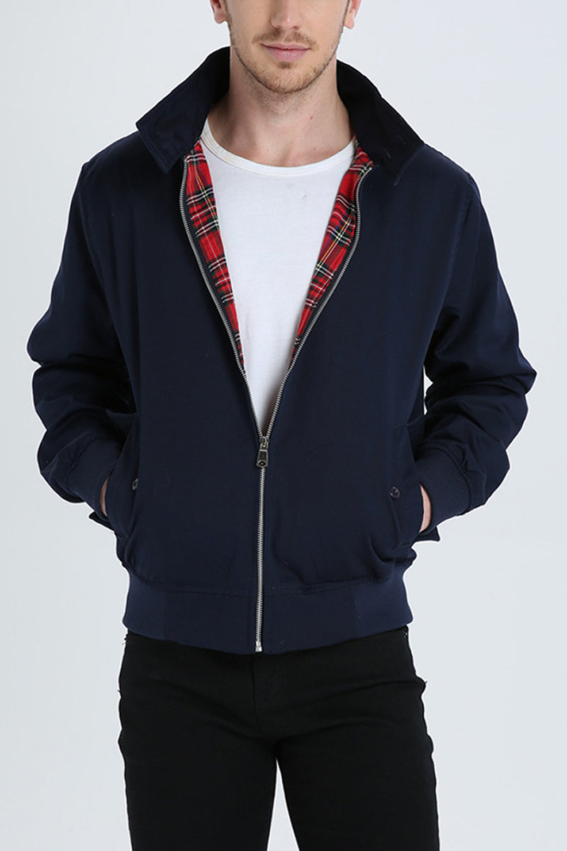 Rex | Herren Harrington Jacke Klassisch Zipper Tartan-Futter