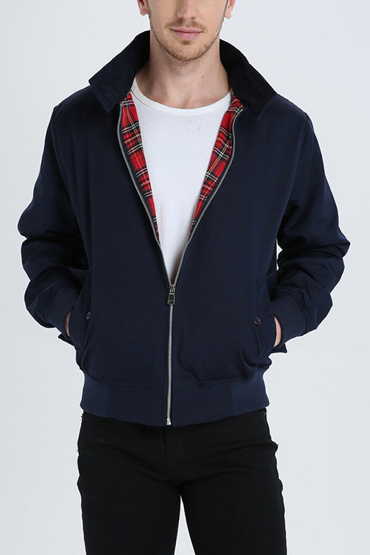 Rex | Herren Harrington Jacke Klassisch Zipper Tartan-Futter