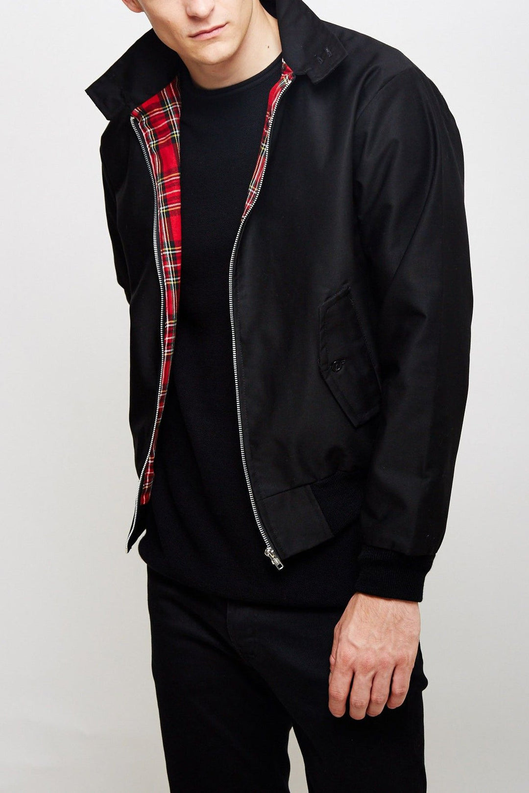 Rex | Herren Harrington Jacke Klassisch Zipper Tartan-Futter