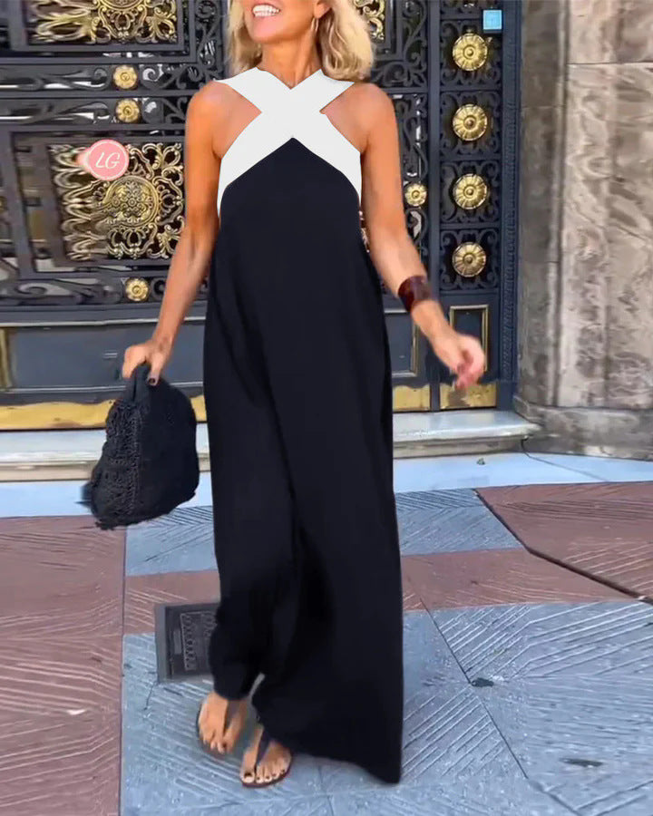 Vera | Damen Maxikleid Neckholder Überkreuzter Ausschnitt Fließend Sommerkleid