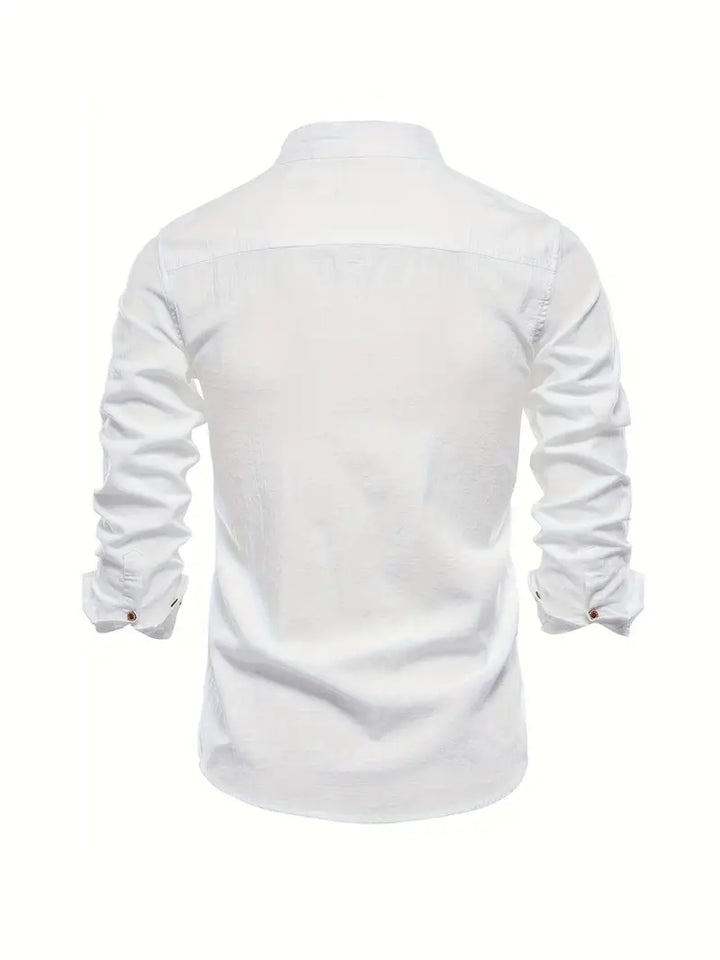 Fello | Herren Stehkragen Hemd Langarm Slim Fit Freizeithemd