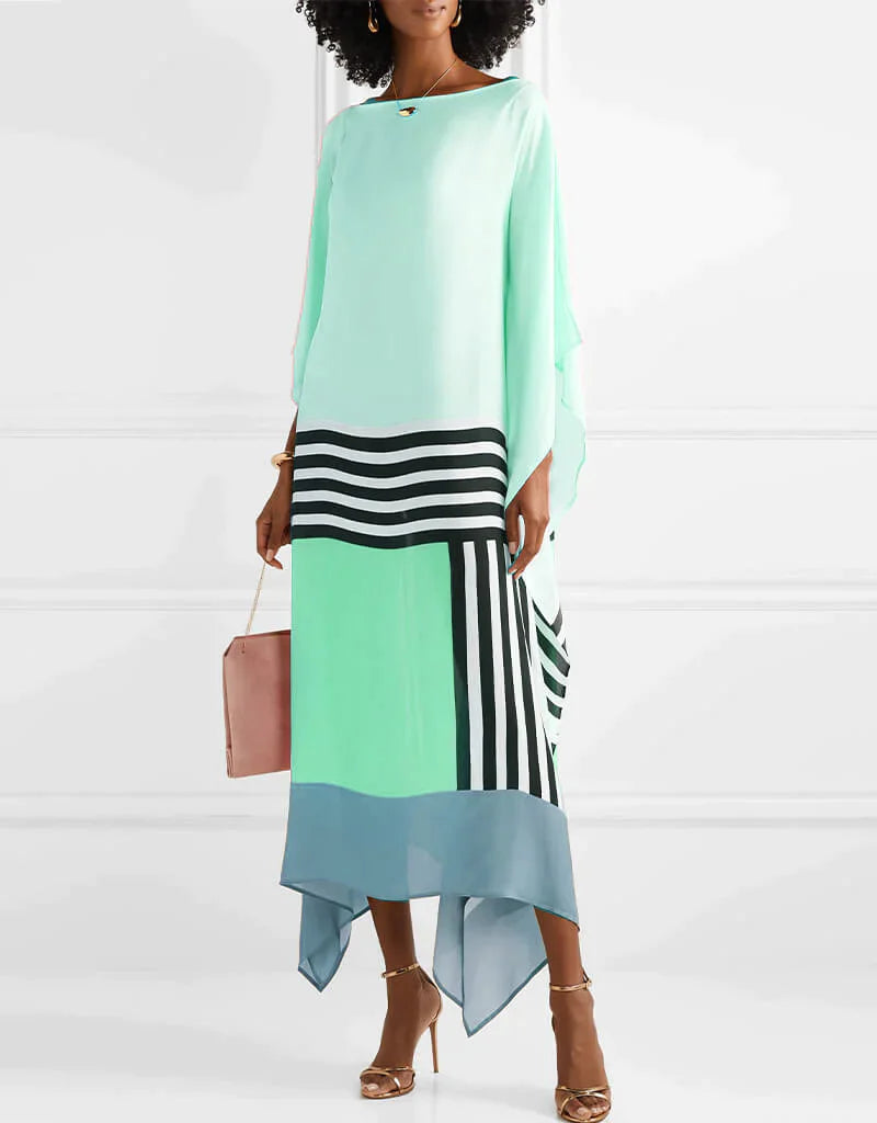 Vivienne | Damen Kaftan Kleid Fledermausärmel Colorblock Maxi