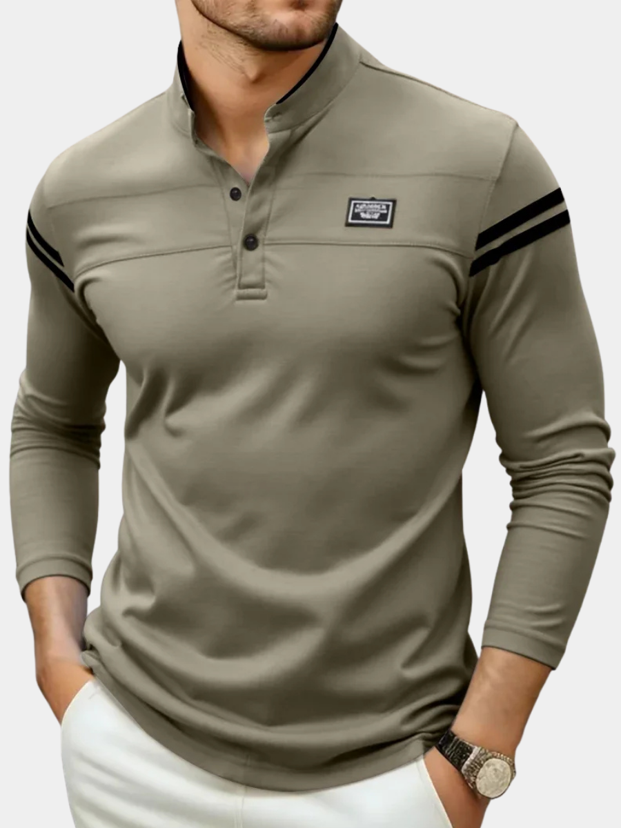 Julien | Herren Langarm Poloshirt Stehkragen Streifen