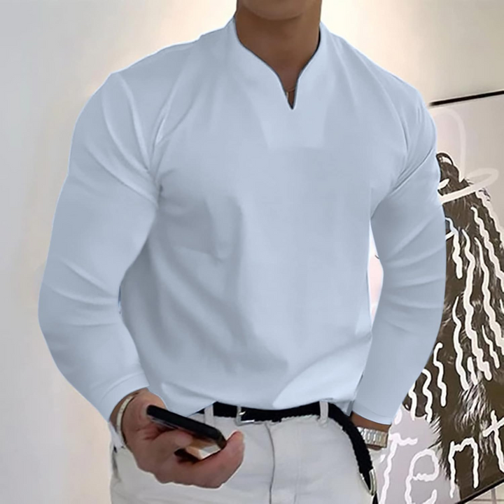 Jem | Herren Langarm Poloshirt V-Ausschnitt Slim Fit Polo