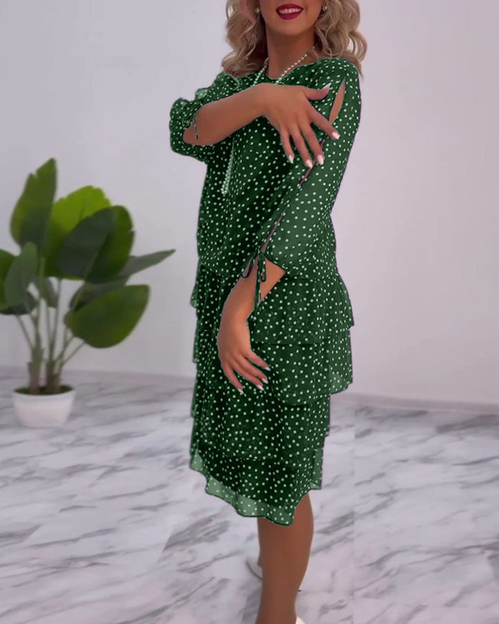 Vivian | Damen Chiffonkleid Gepunktet Lagen-Rock ¾ Arm