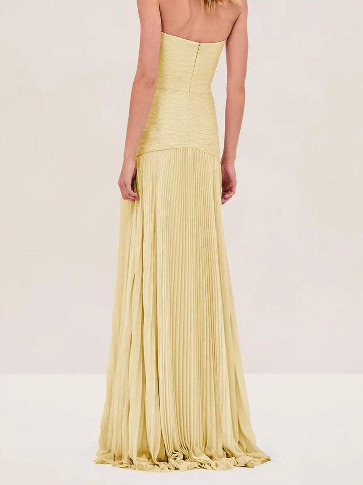 Jaide | Damen Trägerlos Abendkleid Maxi Plissee